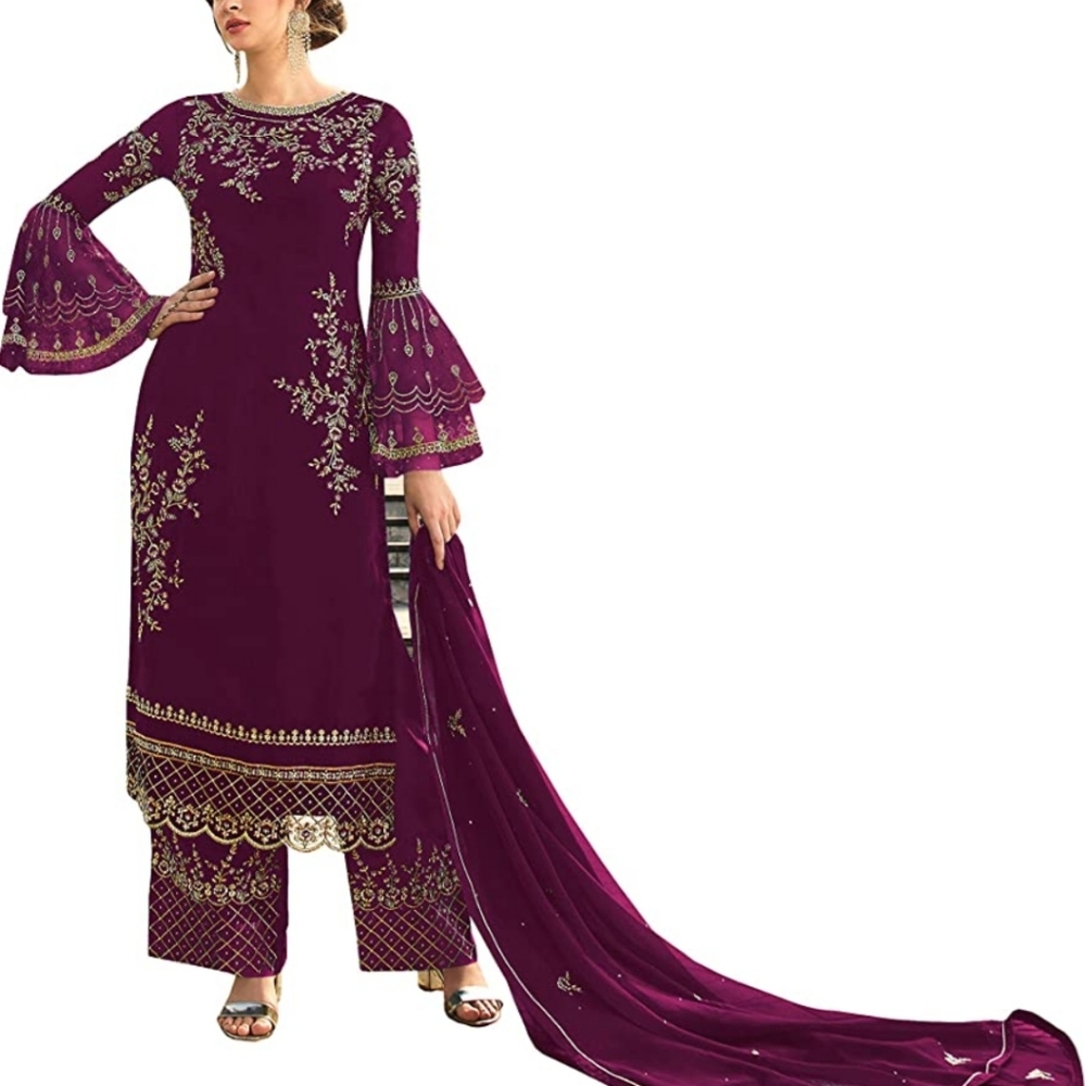 NWT 3 Piece Deep Purple w/Gold Salwar Kameez